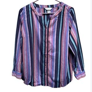 CJ Banks Colorful Casual Striped Button-Up Top Plus Size 14W